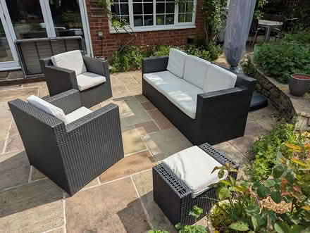 Photo of free Outside Sofa, 2 Chairs, side stool (Woking GU21) #3