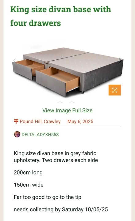 Photo of free King size divan base (Pound hill south RH10) #1