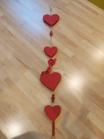 Photo of free String of wooden red hearts (Penwortham PR1) #1