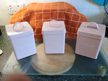 Photo of free 3 pink canisters (tea,coffee,sugar) (New Brighton. CH45.) #2