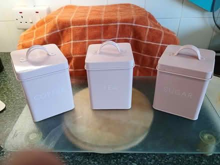 Photo of free 3 pink canisters (tea,coffee,sugar) (New Brighton. CH45.) #2