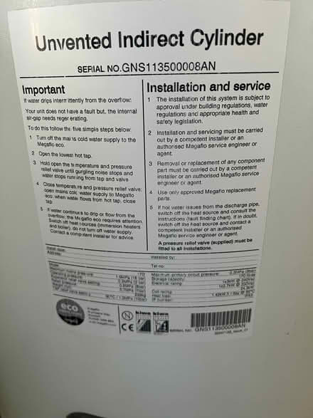 Photo of free Hot water cylinder Megaflow (Mosedale CA11) #1