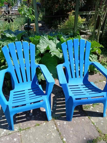 Photo of free 2 x Garden Chairs BLUE plastic Aidirondock (Arlesey SG15) #1