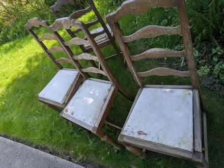 Photo of free 4 old wooden dining chairs (Low Leighton SK22) #1
