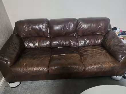 Photo of free Brown 3 seater leather sofas x2 (Deepdale PR1) #1