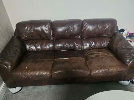 Photo of free Brown 3 seater leather sofas x2 (Deepdale PR1) #1