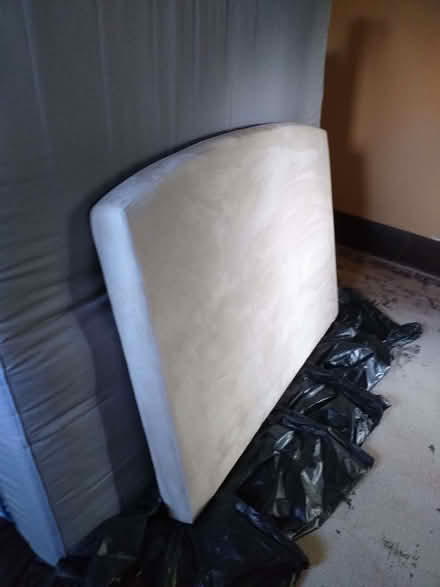 Photo of free Beige Suede Style Double Bed + 'Dreams' Orthopaedic Mattress (Avebury SN8) #1