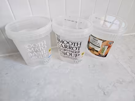 Photo of free 3 hard plastic soup containers (Shenley) #1
