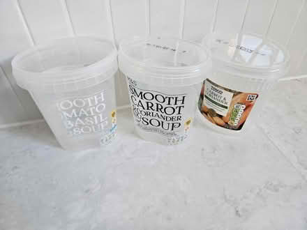 Photo of free 3 hard plastic soup containers (Shenley) #1