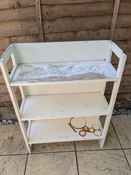 Photo of free Collapsible wood shelving unit (Church crookham) #1