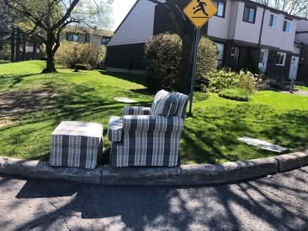 Photo of free AT THE CURB Chair and footstool (Blackburn Hamlet) #1