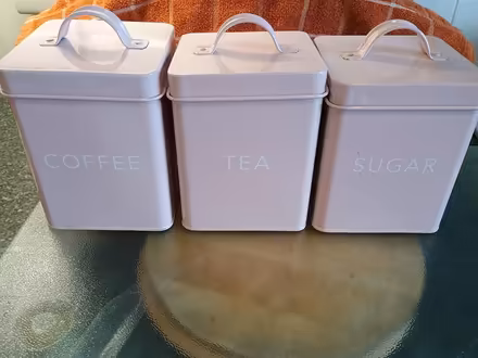 Photo of free 3 pink canisters (tea,coffee,sugar) (New Brighton. CH45.) #1