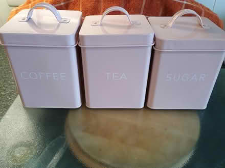 Photo of free 3 pink canisters (tea,coffee,sugar) (New Brighton. CH45.) #1