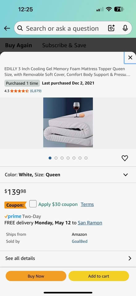 Photo of free Queen Memory Foam Mattress Topper (Central Park Area San Ramon) #1