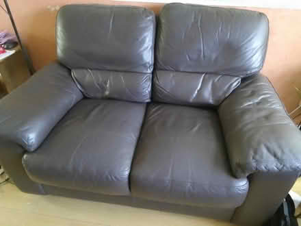 Photo of free Brown leather sofa X2 (Peterborough) #2