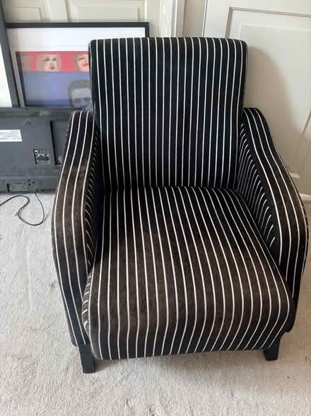 Photo of free Black and white stripe upholstered armchair and footstool . (Belle Vue SY3) #2