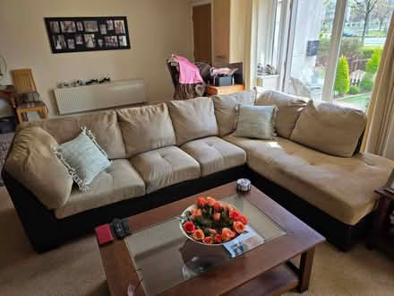 Photo of free Large corner sofa (Charlesland wood Greystones) #1