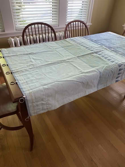Photo of free Blue-green arabesque curtains (2) (Nr Fresh Pond & Mt Auburn Cem.) #1