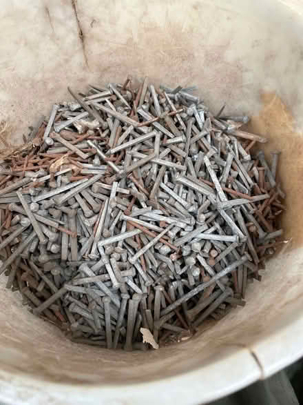 Photo of free Large bucket of galvanised nails (Oulton Broad NR32) #1