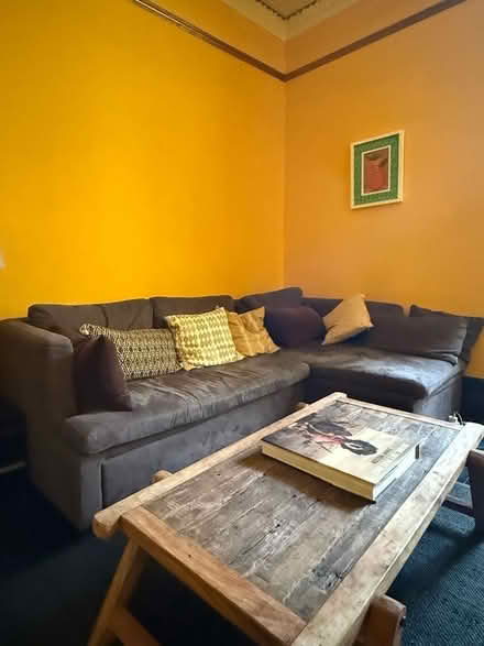 Photo of free Brown velvet corner sofa - with bed and storage (Brixton Hill SW2) #1