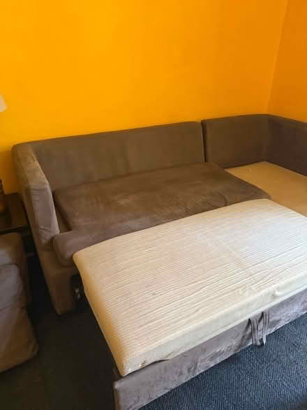 Photo of free Brown velvet corner sofa - with bed and storage (Brixton Hill SW2) #3