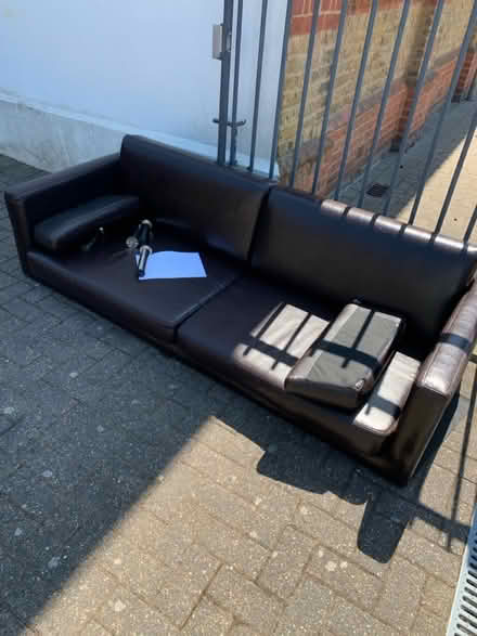 Photo of free Chocolate brown leather sofa (NW10) #2