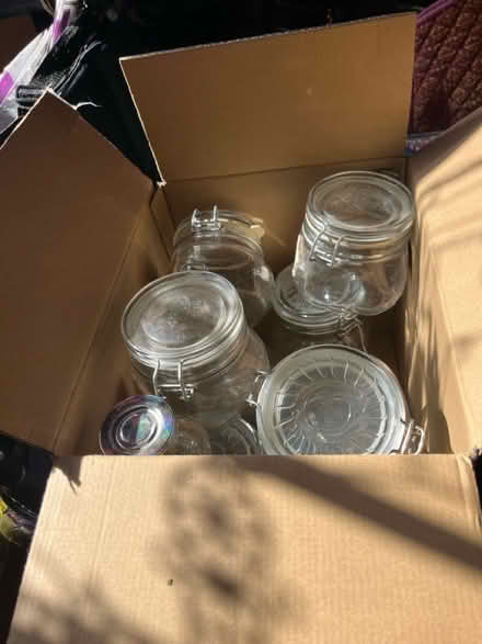 Photo of free 2 boxes of assorted glass jars (Fulham/Hammersmith border:W6) #1