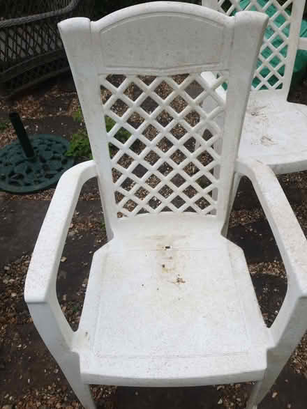 Photo of free 2 White plastic pretty garden chairs (Wargrave RG10) #3