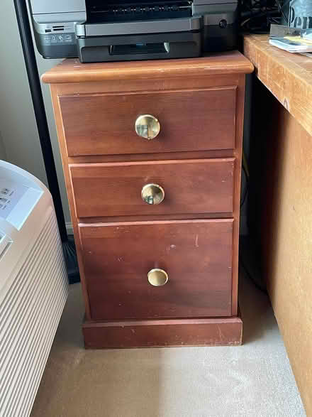 Photo of free Small Brown 3-Drawer Wooden Cabinet (Midland Park NJ) #1
