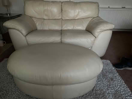 Photo of free Leather 2 seater sofa + ottoman (Aberdeen) #1