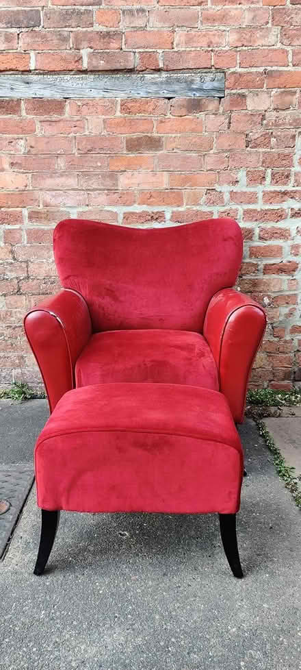 Photo of free Red sofa chair and footstool (Newark) #2