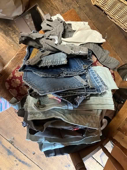 Photo of free Jean pockets,zippers, scraps (Seaver St.) #1