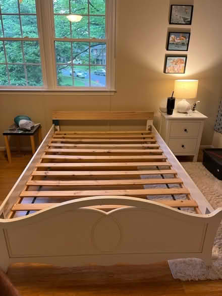 Photo of free Full size bed frame white wood (Kings park west) #1