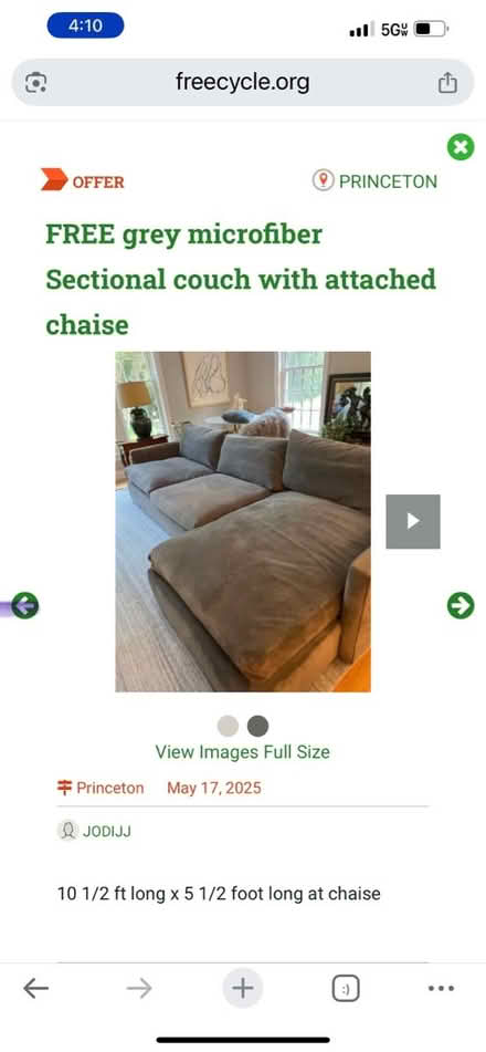 Photo of free Grey couch with chaise (Princeton NJ) #1