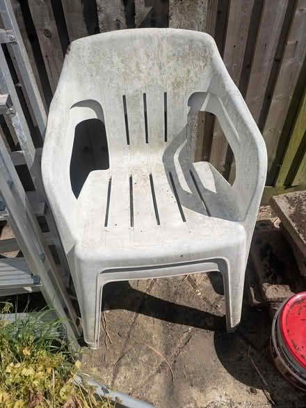 Photo of free 2 x white plastic garden chairs (Bournemouth BH8) #1