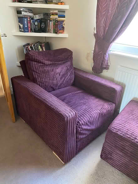 Photo of free Nabru armchair and pouffe/footstool aubergine/plum (Adlington PR7) #1