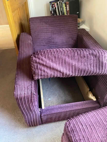 Photo of free Nabru armchair and pouffe/footstool aubergine/plum (Adlington PR7) #4