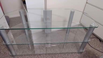 Photo of free Clear glass TV hifi table (Stopsley LU2) #1