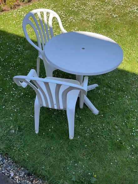 Photo of free 2 plastic patio chairs and circular table (Portishead BS20) #1