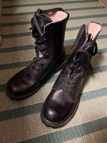 Photo of free Black leather boots size 10/44 (Bramley Green RG26) #1