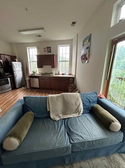 Photo of free Denim Fabric Couch (South Main Street.) #1