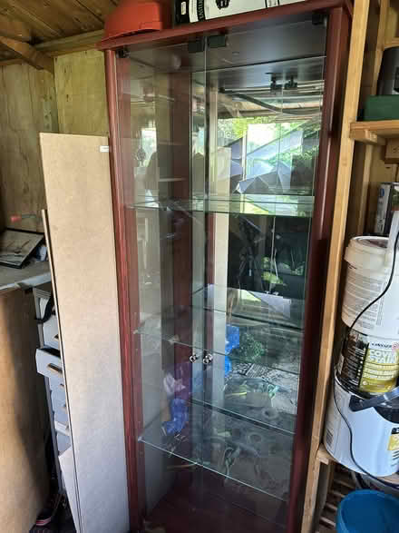 Photo of free Display cabinet class with mirror back has three shelves (Southwick BN42) #1