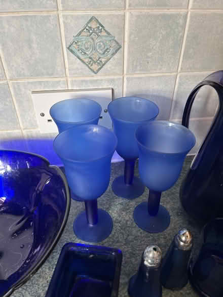 Photo of free 4 blue glass wine glasses (FY8 St Anne’s) #1