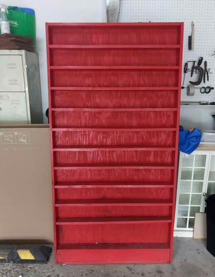 Photo of free Tall Narrow Red Shelving Unit (Near Mooseheart 60510) #1