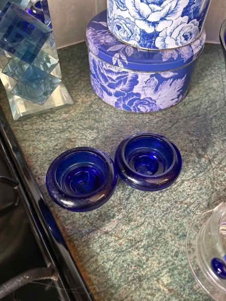 Photo of free 2 blue glass tea light holders (FY8 St Anne’s) #1