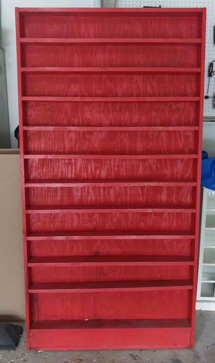 Photo of free Tall Narrow Red Shelving Unit (Near Mooseheart 60510) #2