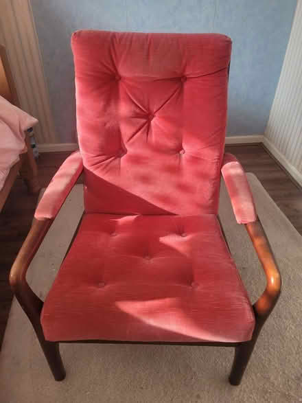 Photo of free Arm chair, Royal pink and wood (Morden) #3