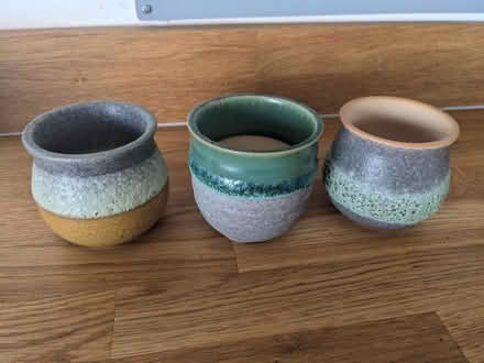 Photo of free 3 small 3" tall decorative pots (Port Sunlight CH62) #1