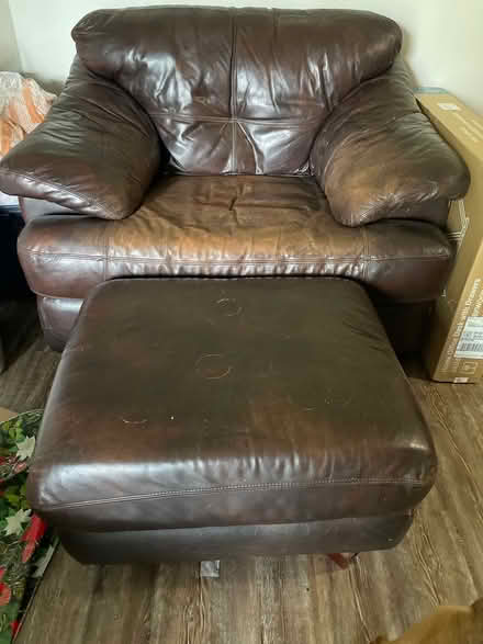 Photo of free Overstuffed leather couch and chair (Anderson Township) #3