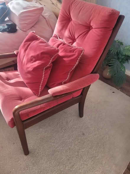 Photo of free Arm chair, Royal pink and wood (Morden) #2